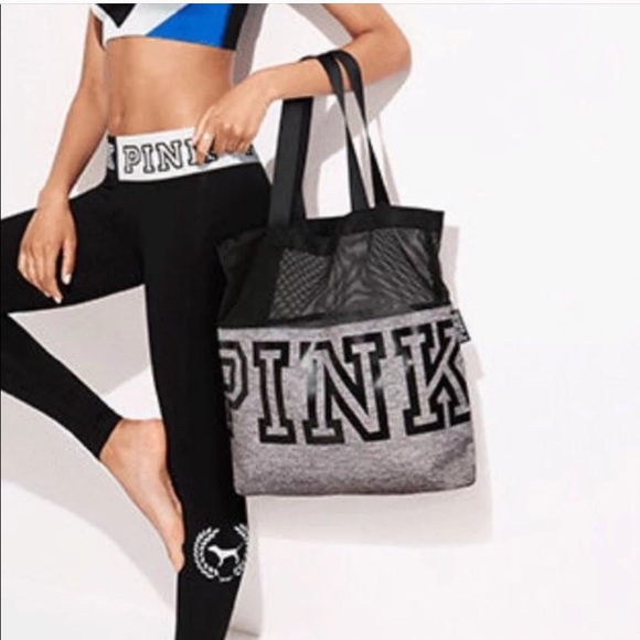 PINK Victoria's Secret Handbags - NWT- Pink Mesh Gray Tote